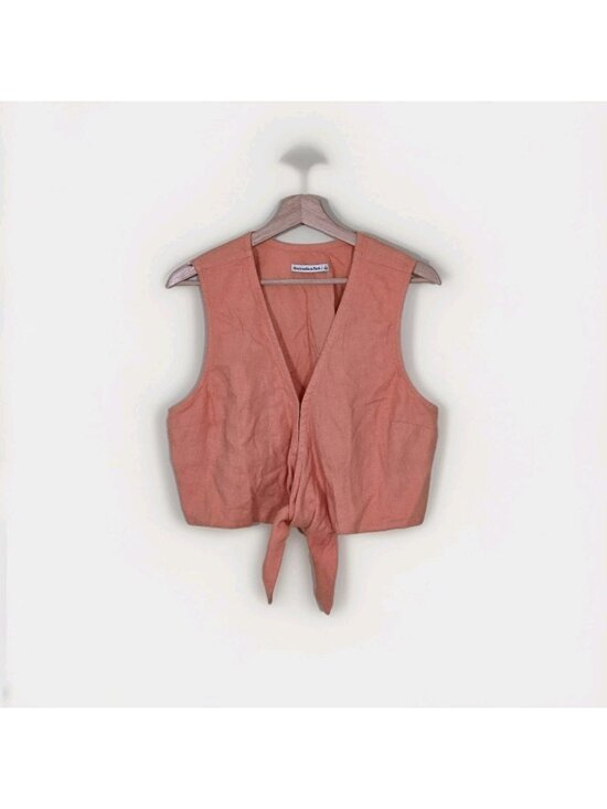 Abercrombie & Fitch Tops - Abercrombie & Fitch Cropped Top Womens L Coral Tie Front Linen Blend Sleeveless